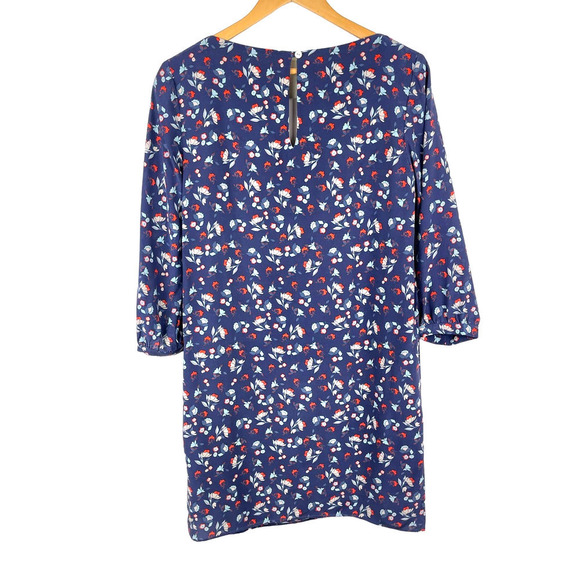Amour Vert Navy Blue Ditsy Floral Silk Shift Dress 3/4 Sleeves Women's Small - Picture 2 of 7
